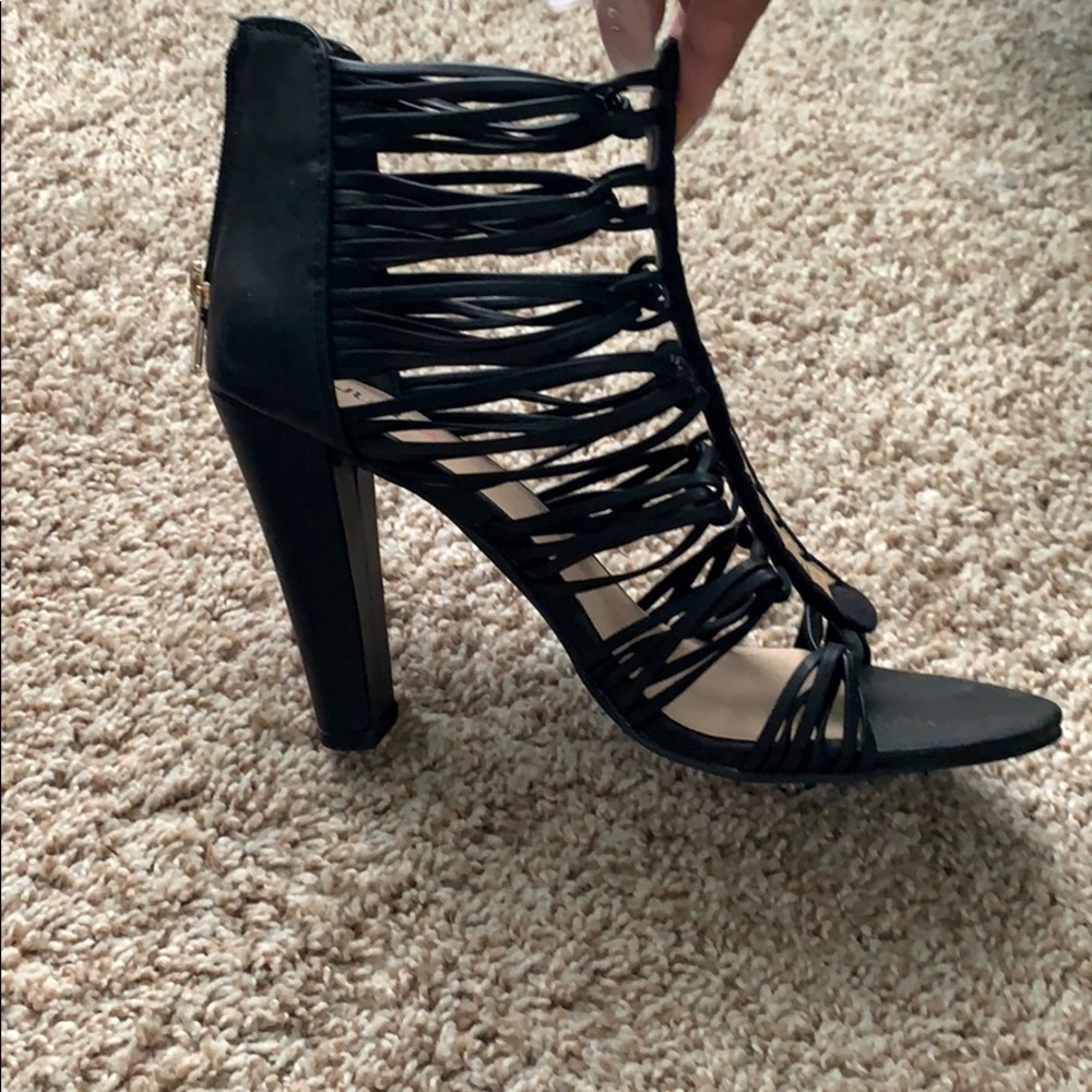 Black and gold strapped booties